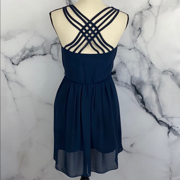 ๐ BCX navy blue sheer layer dress size 8 - Picture 4 of 9